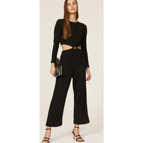 LNA Banx Jumpsuit Long Sleeve Side Cutout Straight Leg Rib Knit Black Large - Picture 1 of 12